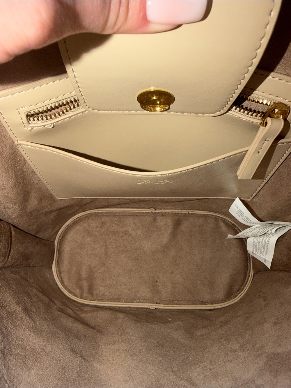 Zara Tan Leather Bucket Shoulder Bag with Gold Buckle - Picture 5 of 6